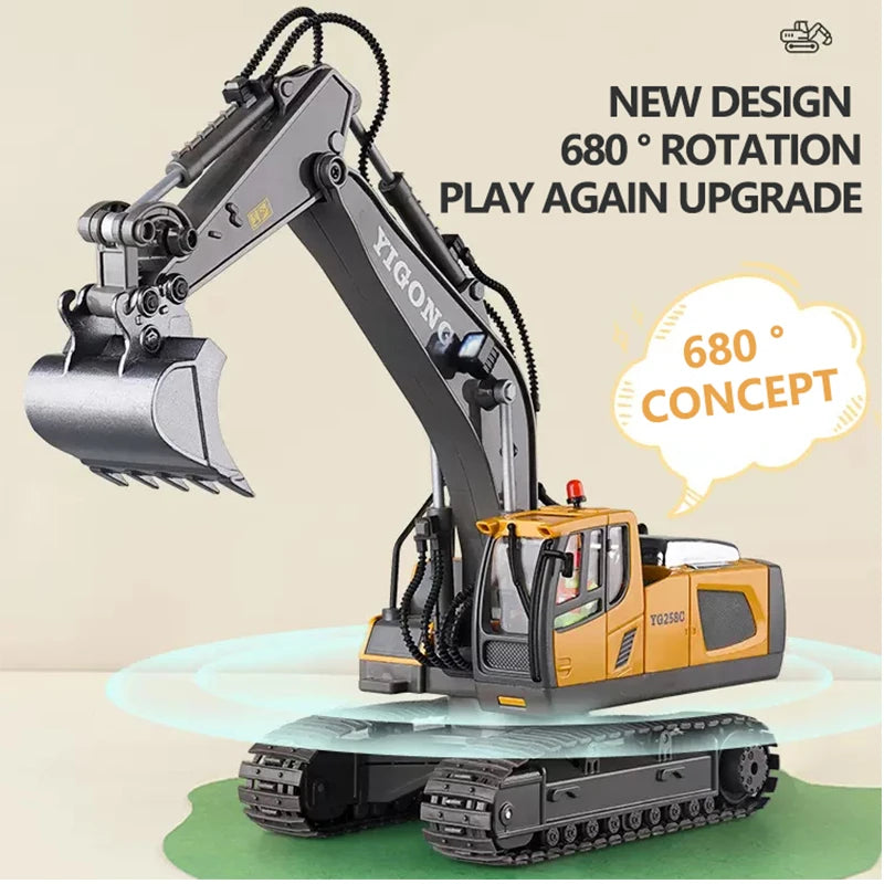 Remote Control Excavator Dumper Car 2.4G Toys for Boys, Construction RC for Kids Age 3-10 Year Old and up, Metal Shovel Independent Arms, Professional Vehicles, Boy Toddlers Toys Best Gift