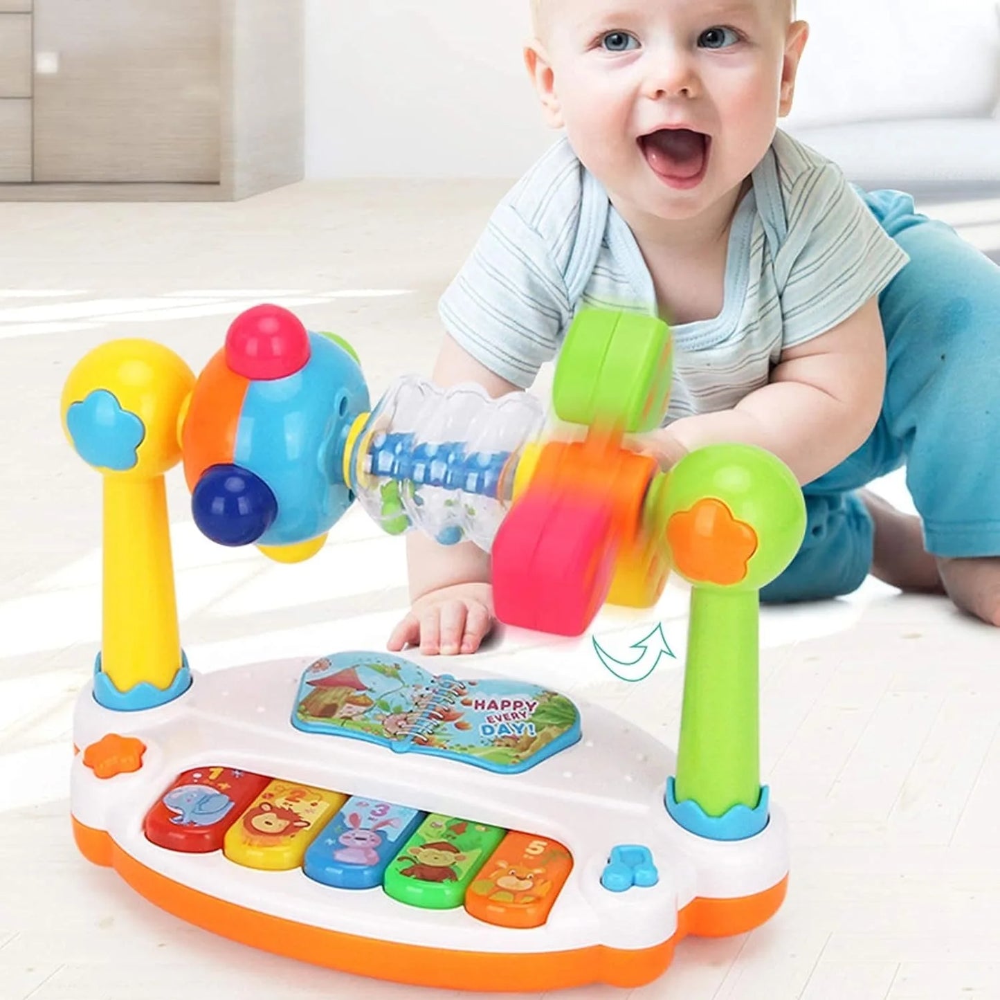 Baby Piano Toys Kids Rotating Music Piano Keyboard with Light Sound, Musical Toys for Toddlers, Early Educational Music Toys for Kids Babies