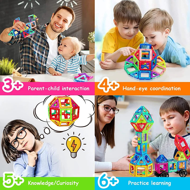 Magnetic Tiles, Building Blocks Big Size and Mini Size DIY Magnets Toys for Kids Designer Construction STEM Set Gifts for Children Toys