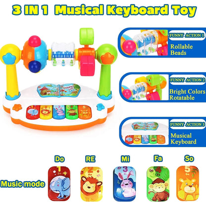 Baby Piano Toys Kids Rotating Music Piano Keyboard with Light Sound, Musical Toys for Toddlers, Early Educational Music Toys for Kids Babies