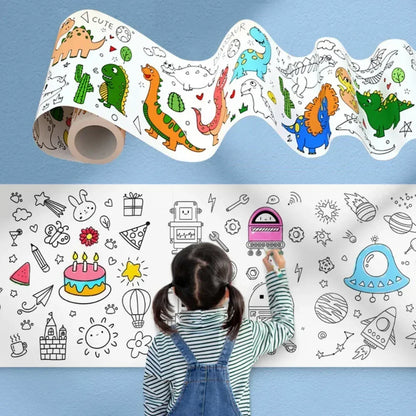 Children's Drawing Roll Sticky Coloring Paper Rolls with Colored Pencil Graffiti Scroll DIY Painting for Toddlers Children Boys Girls 3 4 5 Educational Toys Animal World