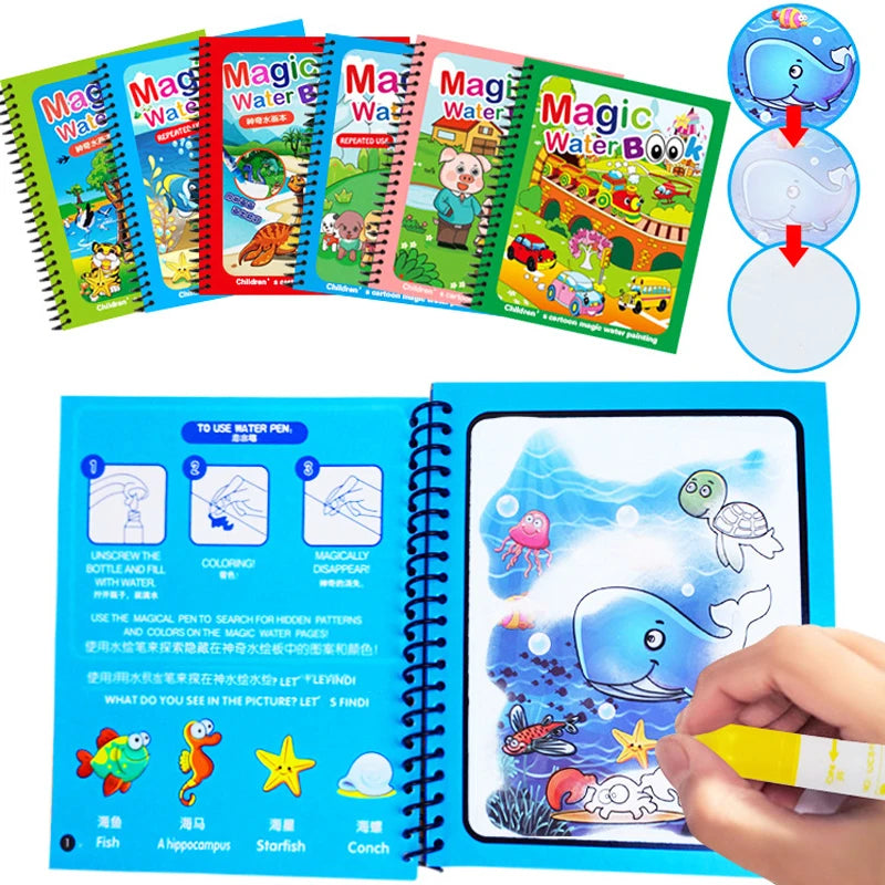 Magical Book Water Drawing Montessori Toys Reusable Coloring Book Magic Water Drawing Book Sensory Early Educational Toys for Kids