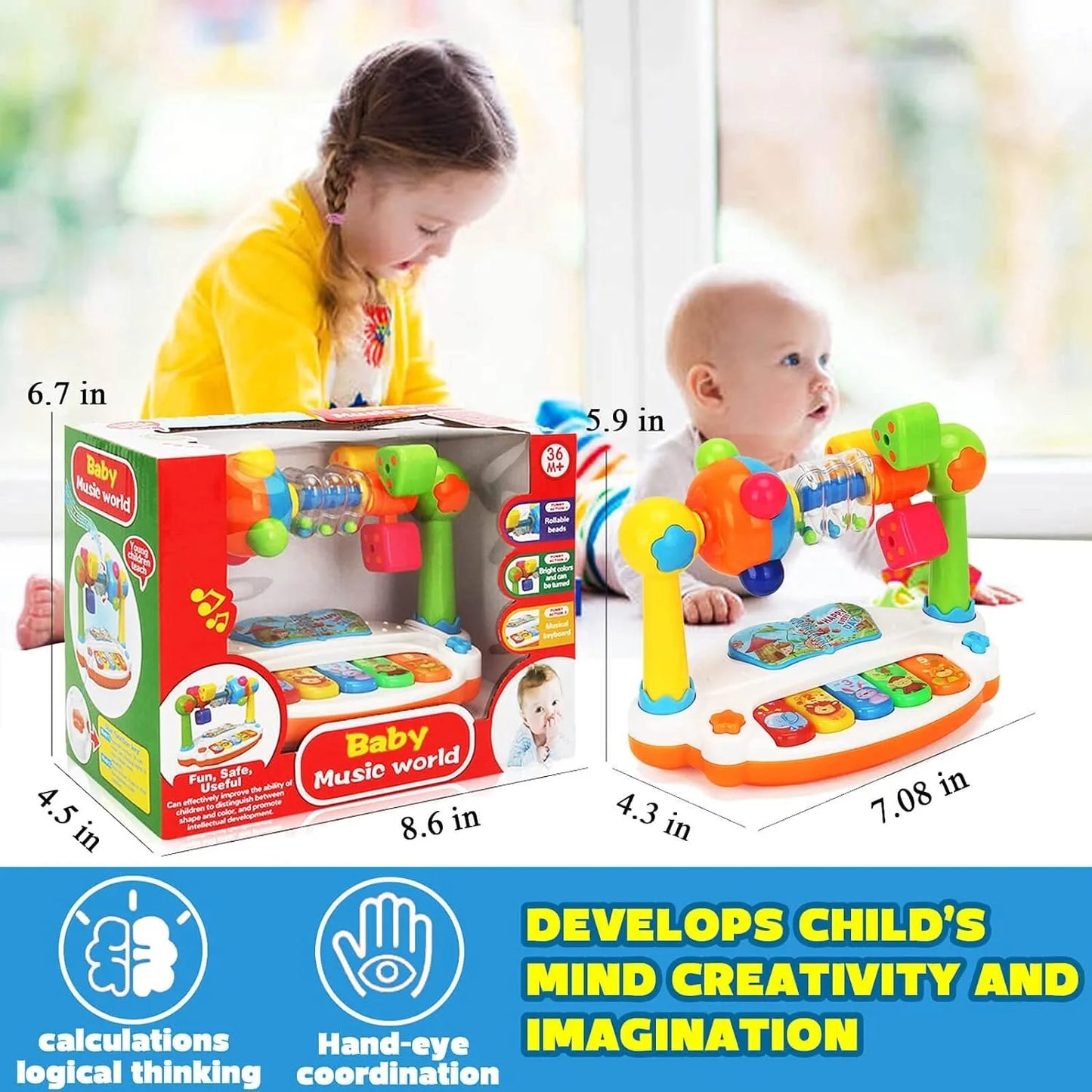 Baby Piano Toys Kids Rotating Music Piano Keyboard with Light Sound, Musical Toys for Toddlers, Early Educational Music Toys for Kids Babies