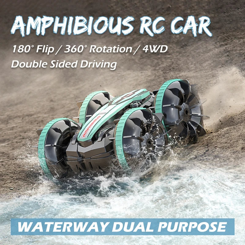 Amphibious Remote Control Car, 2.4 Ghz Land Water Rc Boat Stunt Car with 360° Rotation, Dual Control Mode Beach Pool Truck, Outdoor Toys for Boys Teens Adults Birthday