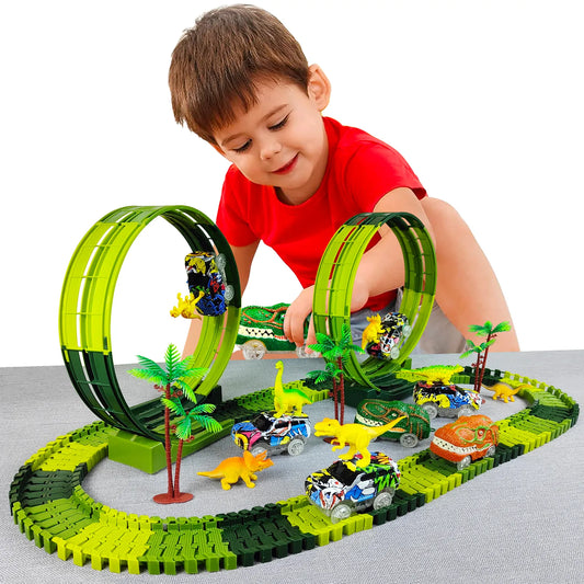 Magic Climbing electric dinosaur Track Toys Railway Toy Car Set Bend Flexible Race Track Flash Light Car High Quality Toy For Kids Toddlers Great Gift