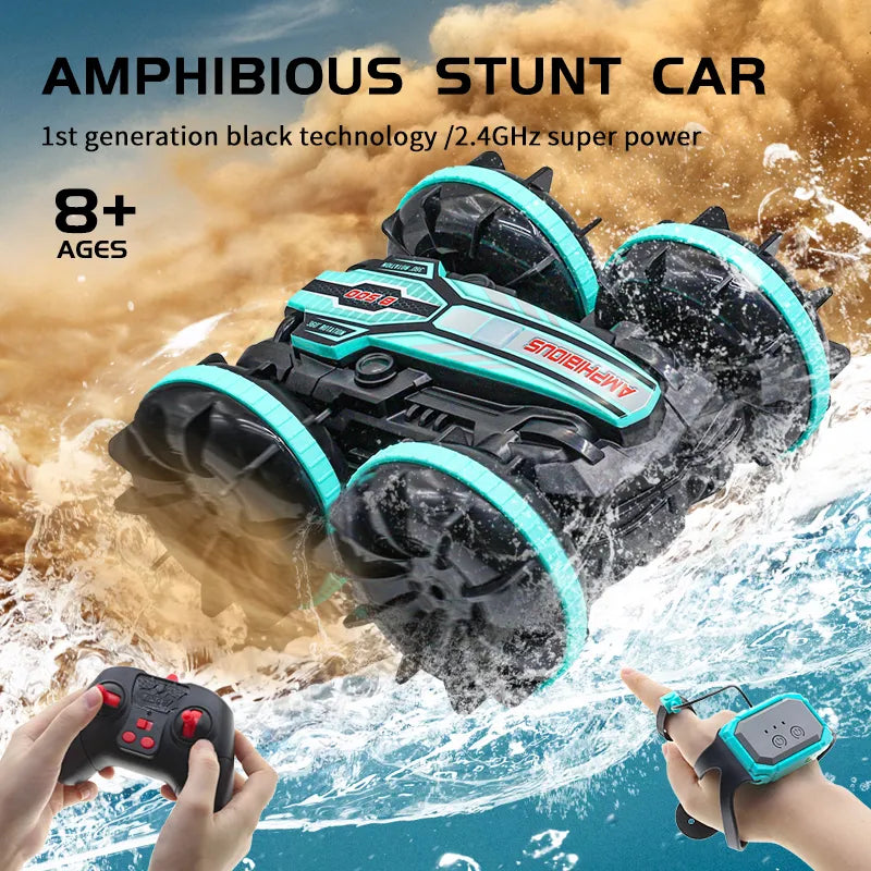 Amphibious Remote Control Car, 2.4 Ghz Land Water Rc Boat Stunt Car with 360° Rotation, Dual Control Mode Beach Pool Truck, Outdoor Toys for Boys Teens Adults Birthday