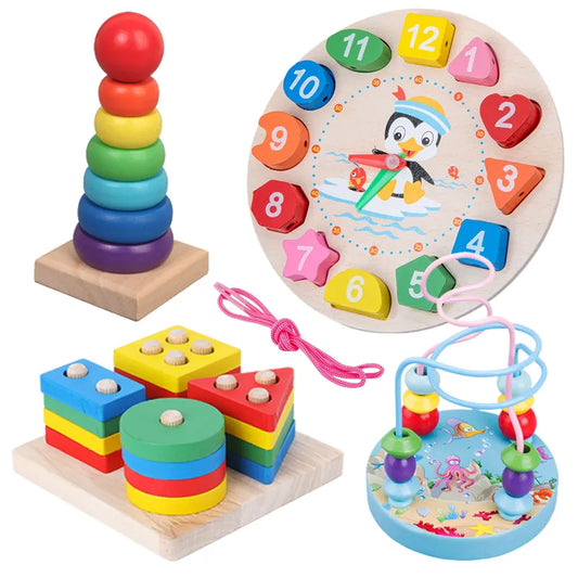 Wooden Montessori Toys for Kids 3,4,5,6 Years Old, Wood Sorting & Stacking Toys Girt for Girls Boys Color Shape Early Educational Toys for Toddlers